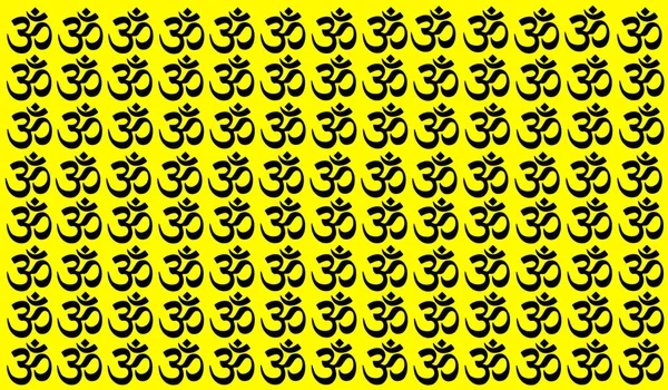 Fondo amarillo con símbolos indios tradicionales: mantra, om, ganesh. Modelo sin costuras con Symbol de Yoga Espiritual de Om, Aum, Ohm India símbolo Meditación, yoga mantra hinduismo buddhismo zen, icono.. — Foto de Stock