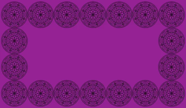 Frame of Seamless pattern tile with round floral mandalas. Islam, Yoga, Arabic, Indian, ottoman motifs. Perfect for printing on fabric or paper. Frame of round mandala on purple background. 3NE