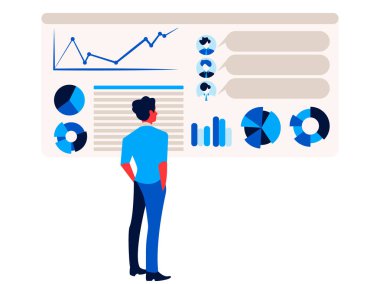 İşadamı rapor infographics office grafik kartı grafik ve diyagram üzerinde arıyor.