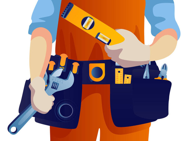 Construction worker with tool belt for banner website.