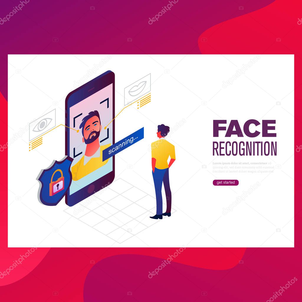 Identity Verification of person vector illustration. Face and voice recognition touch id authorization
