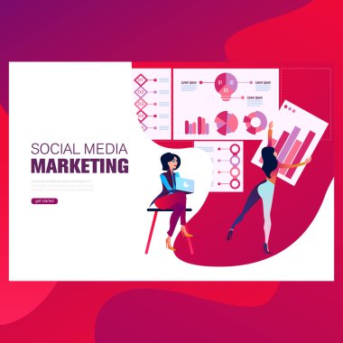 Pazarlama, finans ve pazarlama web sayfa tasarım şablonları forsocial kitle iletişim araçları. Modern vektör illüstrasyon kavramlar