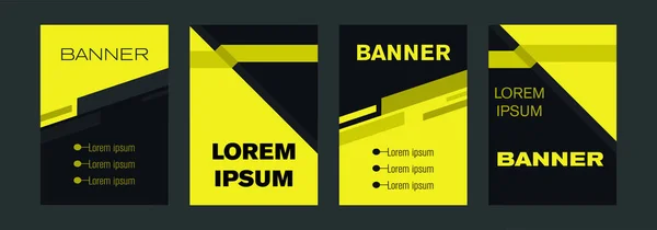 Modelos para banners web verticais com elementos amarelos e pretos que cruzam linhas e espaço para uma foto . — Vetor de Stock