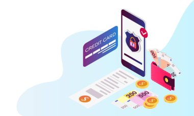 Online akıllı telefon ödeme illüstrasyon. Online ödeme Ücretsiz Vektör hakkında öğeler kümesi