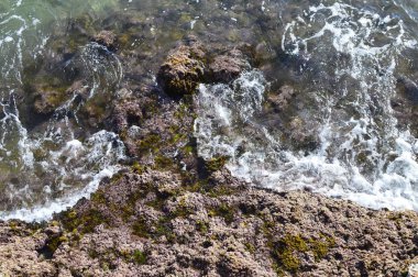 İspanya'da Akdeniz'in parlak turkuaz rengi ile kayalık kıyı şeridi