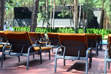 Güneşli mavi yüzme havuzu