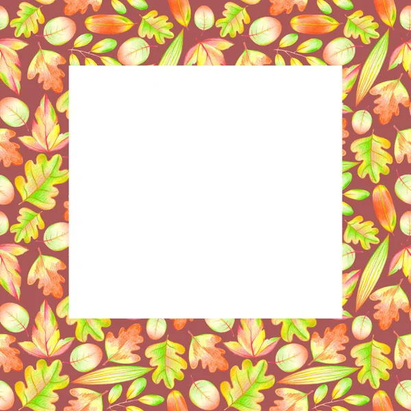 不同叶子背景上的方形框架 — 图库照片