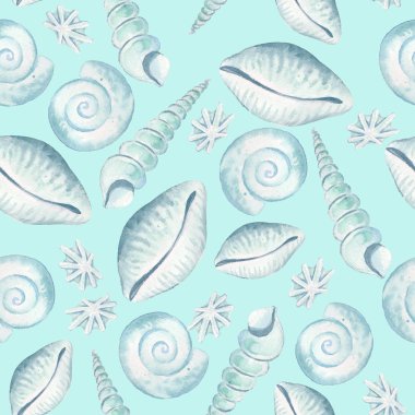Turkuaz arka plan üzerinde farklı kabukları desen