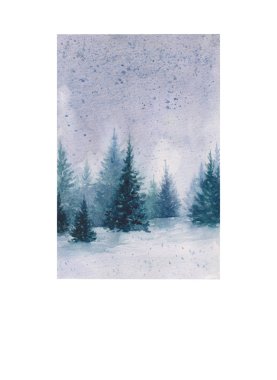 bir kış günü suluboya çizimi