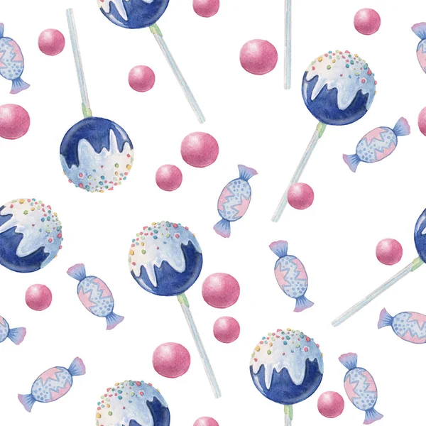  Mavi lolipop ve tatlılar ile desen
