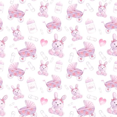 desen bunnies, bebek arabası, şişe, PIN, kalp ile kız