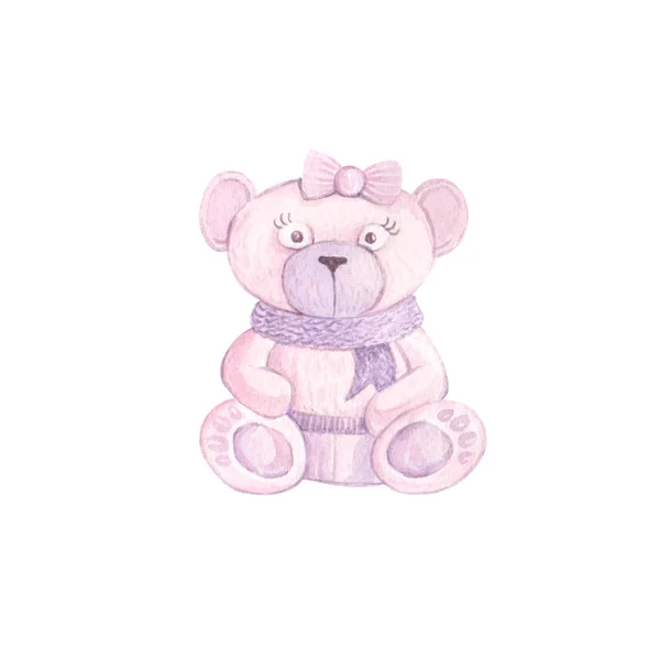 Ilustração Aquarela Com Urso Rosa Desenhos Animados — Fotografia de Stock