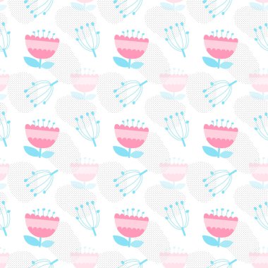 Pastel süs çiçekleri ve dallar yapılmış beyaz bir arka plan üzerinde sevimli vektör deseni. Tekstil, ambalaj tasarımı, baskı için idealdir