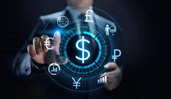 Icono del dólar en pantalla. Tipo de cambio Forex Concepto de negocio. — Foto de Stock