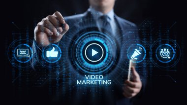 Video pazarlama çevrimiçi reklam işi internet kavramı.