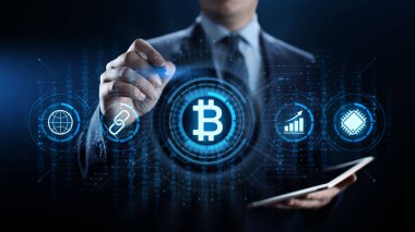 Bitcoin kripto para dijital para finansman iş teknolojisi kavramı.