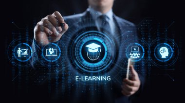 Ekranda E-Öğrenim Çevrimiçi Eğitim İş İnternet kavramı.