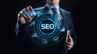 SEO Arama motoru optimizasyonu dijital pazarlama iş teknolojisi kavramı.