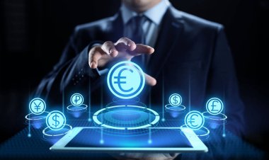 Ekranda Euro simgesi. Döviz alım-satım oranı Eski iş konsepti.