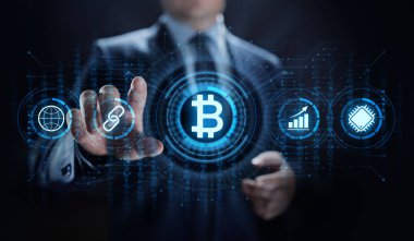 Bitcoin kripto para dijital para finansman iş teknolojisi kavramı.