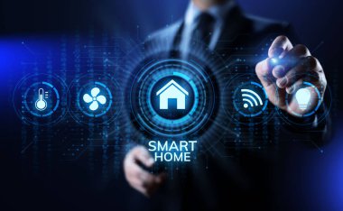 Ekrandaki şeylerin konseptinin akıllı ev yaşamı otomasyonu IOT interneti.