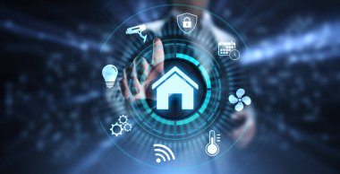 Ekrandaki şeylerin konseptinin akıllı ev yaşamı otomasyonu IOT interneti.