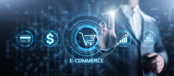 E-commerce Zakupy online Cyfrowa koncepcja marketingu i technologii sprzedaży. — Zdjęcie stockowe