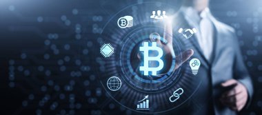 Bitcoin kripto para dijital para finansman iş teknolojisi kavramı.