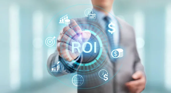 ROI Concetto di ritorno sull'investimento di crescita finanziaria con grafico, grafico e icone. — Foto Stock