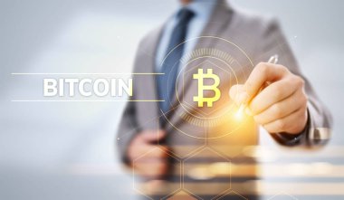 Bitcoin kripto para dijital para finansman iş teknolojisi kavramı.