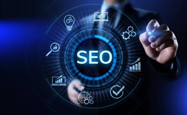 SEO Arama motoru optimizasyonu dijital pazarlama iş teknolojisi kavramı.