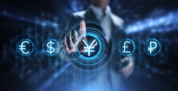 Yen Währungszeichen Symbol auf dem virtuellen Bildschirm. Devisenhandel Business Technology Konzept. — Stockfoto