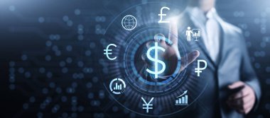 Dolar simgesi ekranda. Para birimi alım-satım oranı Eski İş konsepti.