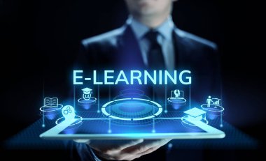 Ekranda E-öğrenim İnternet eğitimi becerileri öz gelişim kavramı.