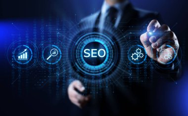SEO Arama motoru optimizasyonu dijital pazarlama iş teknolojisi kavramı.