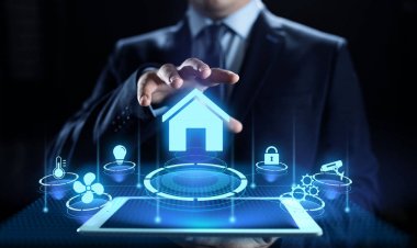 Ekrandaki şeylerin konseptinin akıllı ev yaşamı otomasyonu IOT interneti.