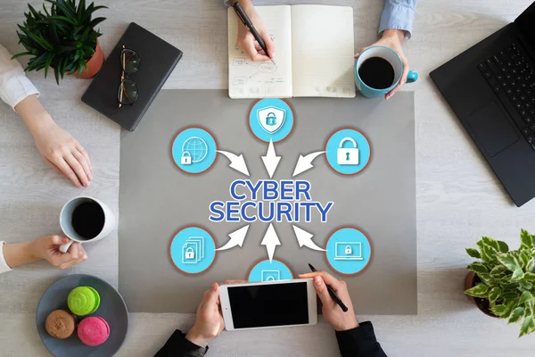 Cyber data Information Internet Digital security concept on office desktop. — Stock Photo, Image