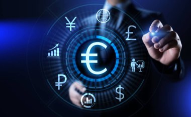 Ekranda Euro simgesi. Döviz alım-satım oranı Eski iş konsepti.