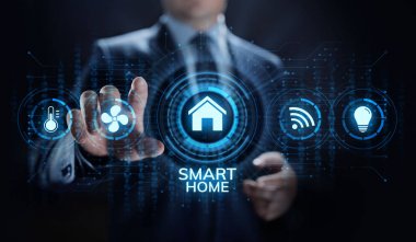 Ekrandaki şeylerin konseptinin akıllı ev yaşamı otomasyonu IOT interneti.