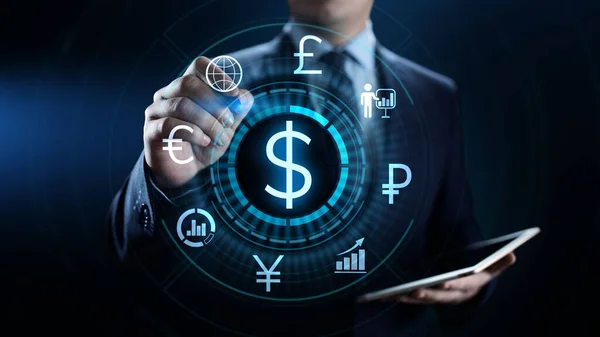 Dollar-Symbol auf dem Bildschirm. Devisenhandelskurs Forex Business-Konzept. — Stockfoto