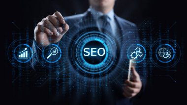 SEO Arama motoru optimizasyonu dijital pazarlama iş teknolojisi kavramı.