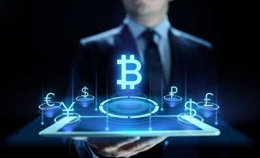 Bitcoin kripto para dijital para finansman iş teknolojisi kavramı.