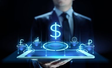 Dolar simgesi ekranda. Para birimi alım-satım oranı Eski İş konsepti.