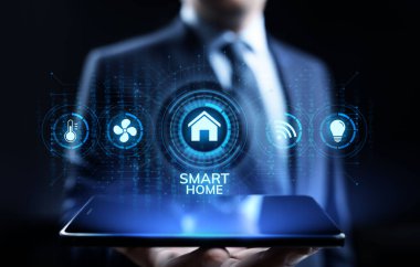 Ekrandaki şeylerin konseptinin akıllı ev yaşamı otomasyonu IOT interneti.