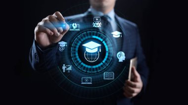 Ekranda E-Öğrenim Çevrimiçi Eğitim İş İnternet kavramı.