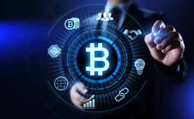 Bitcoin kripto para dijital para finansman iş teknolojisi kavramı.