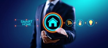 Ekrandaki şeylerin konseptinin akıllı ev yaşamı otomasyonu IOT interneti.