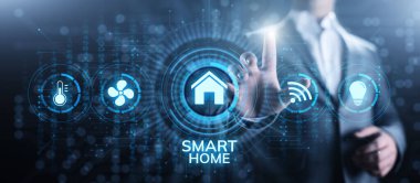 Ekrandaki şeylerin konseptinin akıllı ev yaşamı otomasyonu IOT interneti.