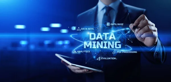 Data mining information technology concept on futuristic virtual screen. — Stock Photo, Image