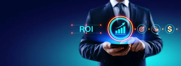 ROI Concetto di ritorno sull'investimento di crescita finanziaria con grafico, grafico e icone. — Foto Stock